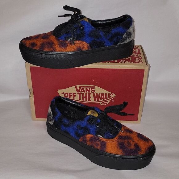 New Vans RARE Platform Fuzzy Multicolor Shoes Size Women's 7 Men's 5.5 - Picture 1 of 9